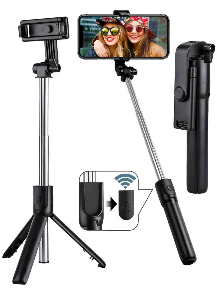 Монопод-трипод R1S-Черный для селфи, встроенный штатив для телефона с Bluetooth пультом ,селфи палка для смартфона